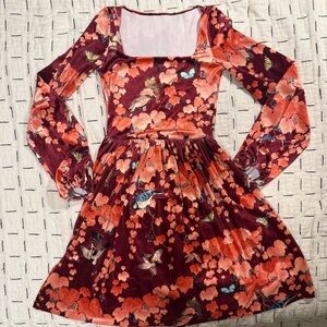 Blackmilk Autumn in Japan Velvet Squared Up Bishop Longline Dress XS